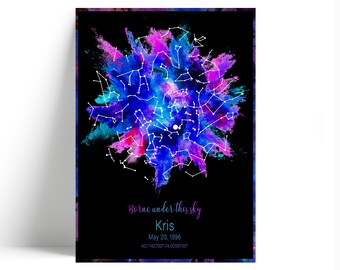 CUSTOM Star Map Digital Download, Star Map Birth Gift, Custom Zodiac Art Star Poster Ecliptic Engagement Every Visible Star Galaxy Art Print