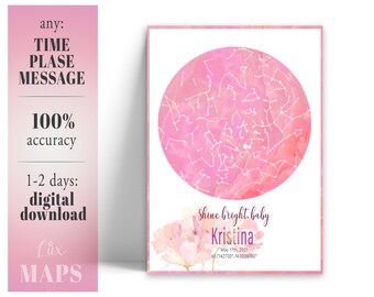 Custom Star Map, Water Color Night Sky, Personalized Constellation Map, Night You Were Born, New Baby Gift, Custom Wedding Gift, Stars Above