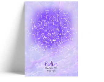 Star Map Print Custom By Date | PRINTABLE Star Chart Poster, Astronomy Gifts Galaxy Art Print Constellation Map | Gift for Kids