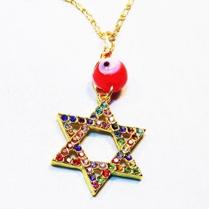 Star of David Goldtone Magen David Necklace Set, Religious Jewelry Evil Eye Jewelry