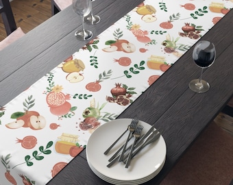 Rosh HaShanah Jewish New Year Table Decor, Pomegranates Apples Honey, Yom Tov Dining, High Holidays RPA1