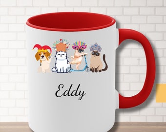 Funny Cats and Dogs Mom, Custom Name Ceramic Coffee Mug, Cat Lover Cup, Cat Mom gifts, Dog Dad Mug, Gifts for Girlfriend, New Cat Gift