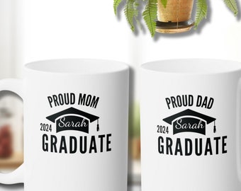 Personalized Graduation Mom and Dad Coffee Mug Set, Graduation Gifts, High School, College Graduations, Master's Degree, Custom Name