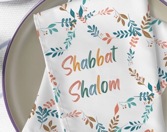 Shabbat Shalom Multicolor Star of David Cloth Napkins, Shabbos Holiday Table Linens for Newlywed Gifts