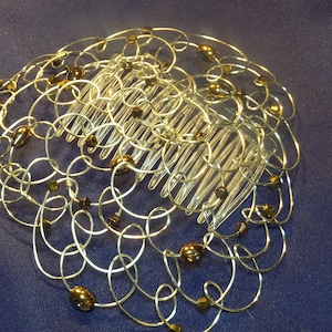 Women&#39;s Kippah for Bat Mitzvah, Silver Wire Copper Ovals & Copper Bicone Crystals