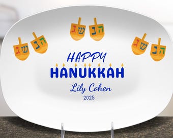 Personalized Happy Hanukkah Dreidel Platter Chanukah Gifts, Festival of Lights, Jewish Decor Gifts, Custom Hanukkah gift
