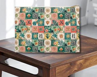 Estuche con cremallera Tropical Tiles Mahj Jong, bolso de mano para accesorios Grandmillennial