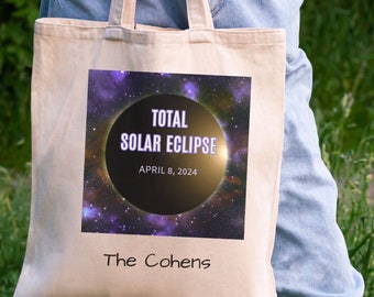 Purple Total Solar Eclipse Keepsake Canvas Tote Bag, Reusable Grocery Bag, Solar Eclipse 2024, Total Solar Eclipse, Library Book Bag