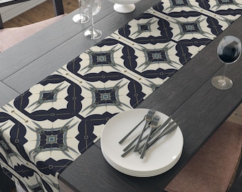 Elegant Blue & Gold Geometric Table Linens Neo Deco Style, Wedding or Hostess Gift