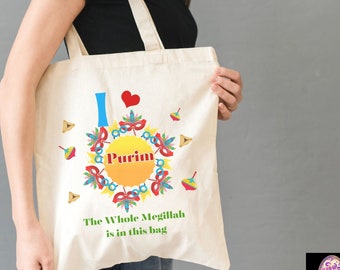 Funny Love Purim Cute Tote Bags, Jewish Gifts, Purim Party Bag, Canvas Tote Bag, Reusable Shopping Bag, Book Bag, Megillah Tote