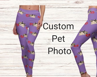 Custom Pet Photo, Siamese Cats, Women's Leggings, Yoga Pants, Cat Lovers Pants, Personalized Workout Pants