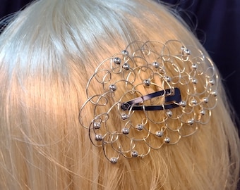 Bat Mitzvah Kippah Barette - Mini Bat - Womens Kippot - Beaded Wire Kippah - Mini Kippah - Yarmulke - Silver Wire Silver Beads