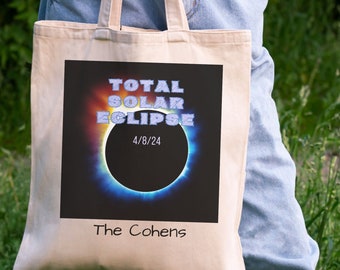 Personalized Multicolor Total Solar Eclipse Keepsake Tote Bag,  2004 Total Solar Eclipse, Customized Reusable Shopping Bag