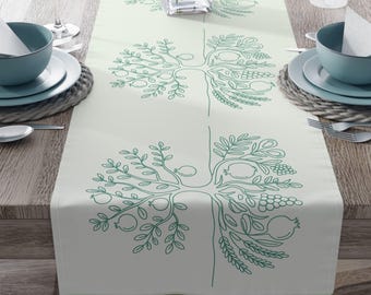 Tree of Life Green Line Drawing Table Linens, Jewish New Year for Trees Home Decor