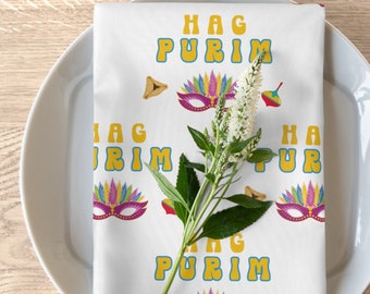 Hag Purim Jewish Holiday Napkins, Mask Napkins, Purim Sameach, Newlywed Gifts, Jewish table décor, Modern Judaica, Housewarming Presents