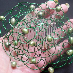 Image of Bat Mitzvah Green Pearl Wire wrapped Kippah in my hand.