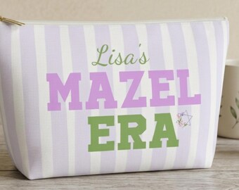 Bat Mitzvah Cosmetic Pouch, Mazel Era Makeup Pouch, Personalized Preppy  Teen Girls Accessory Pouch,  Jewish Accessory Bag