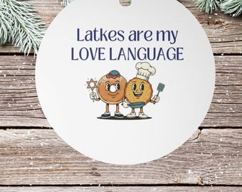 Adorno metálico de Janucá - Los latkes son mi lenguaje del amor / Adorno de Janucá: Decora tu hogar con latkes