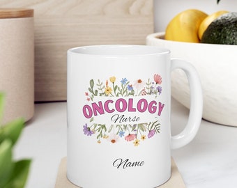 Oncology Nurse Graduation Gift, Personalized Floral Coffee Cup, Custom Name Cancer Nurse Coffee Mug