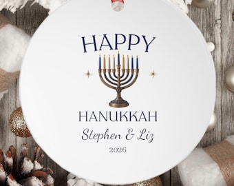 Personalized Happy Chanukah Metal Ornament,  Menorah Modern Heirloom Gift