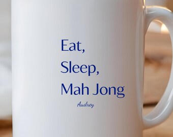 Mahjong Queen Personalized Ceramic Coffee Mug, Eat Sleep Mahj Game Lover