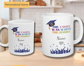 Custom Name Graduation Coffee Mug, Student Graduation Gifts, Graduation Tassel, White Ceramic Mug, Class of 2024, Coffee Lovers Gifts