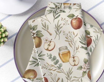 Apple Blossoms Botanical Table Linens, Honey Rosh HaShanah Hostess Gifts, Modern Heirloom Style
