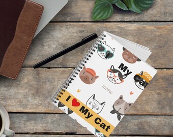 Cat spiral notebook, coffee, planner, lined notebook, self care journal, dream writing notebook, cat lovers, book lovers, coffee lovers