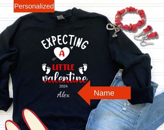 Personalized Valentine's Day Expecting Sweatshirt, Pregnancy Announcement, New Mom Gift Sweaters, New Dad Gift, New Grandma Gifts