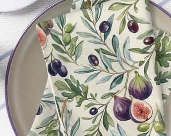 Mediterranean Figs & Olives Napkins, Fall Botanical Table Runner Decor