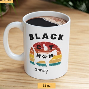 Funny Black Cat Mom Retro Sunset Coffee Mug, Ceramic Mug, Coffee Lovers Gifts, Cat Mama Gifts, Cat Lovers Gifts, Black Cat Gifts image 1