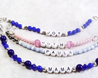 Mommy and Me, Baby Name, Beaded Stackable Bracelets, Matching Jewelry, Custom Word Bracelet, Toddler Girl - Made to Order