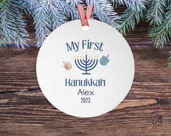 My First Hanukkah,  Metallic Ornament, Chanukah Decor, Jewish gifts, personalized name, New Baby Gifts
