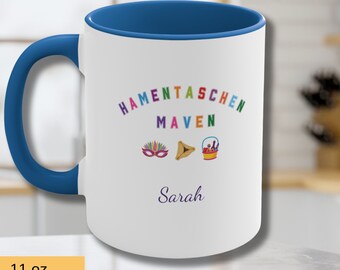 Personalized  Purim Hamentashen Accent Color Ceramic Coffee Mug, Custom Name Coffee Cup, Purim Decor, Housewarming Gift, Newlywed Gifts