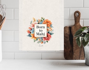 Born to Maj Personalized Funny Coffee Mug, Tea Towel, and/or Tote, Mahjong Keepsake Hostess Gifts for Mah Jongg Lovers