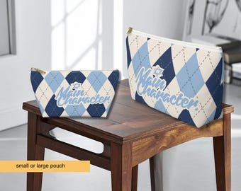 Argyle Preppy Bat Mitzvah Cosmetic Pouch, Jewish Accessory Bag
