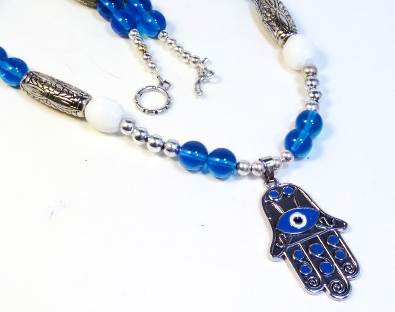 Evil Eye Necklace, Turquoise Hand of Fatima Jewelry, Symbolic Charm Necklace, Evil Eye Jewelry, Gift for Sister image 2