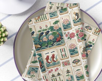 Mahjong Square Tablecloth  Koi Tile, Vintage , Cloth Napkins