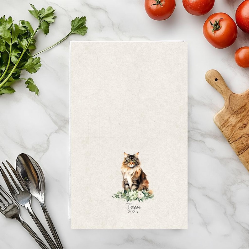 Personalized Cat Breed Tea Towels, Kitchen Decor, Cat Lovers Gifts, Pet Adoption, Black Cat Memorial Norw_F