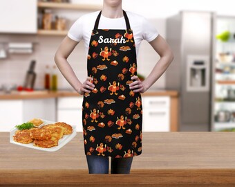 Thanksgiving Black Apron, Aprons for Women, Hostess Gifts, Custom Aprons, Gardening Smock,  Personalized Apron, Chef Apron, Funny Apron