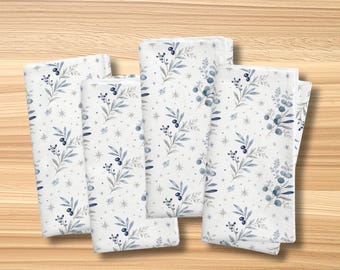 Blue Olive Winter Botanical Kitchen Dining Linens, Table Runner, Hostess Gifts, Modern Heirloom