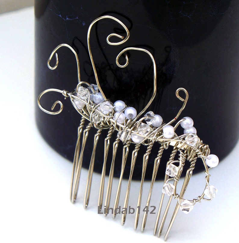 Hair Accessories Bridal Comb  White Pearl and Swarovski image 0