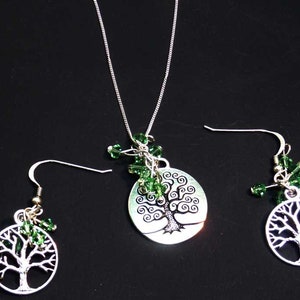 Crystal Tree of Life Earrings, Birthstone Jewelry, Birthday Gifts, August Birthdays Peridot Bicone Crystals Sterling Silver afbeelding 3