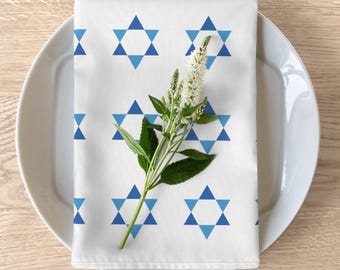 Star of David White and Blue Shabbat Table Linens, Jewish Wedding Gifts