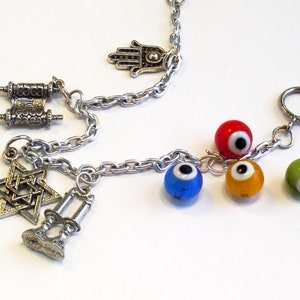 Jewish Charm Bracelet with Star of David and Shabbat Charms and Evil Eye Bead for Protection image 3