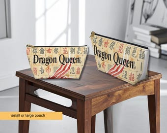 Mahjong Cosmetic Pouch Dragon Queen, Mah jong Player Gift, Travel Bag