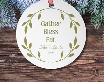 Gather Bless Eat Personalized Interfaith Botanical Ornaments, Family Memories Keepsakes Gifts