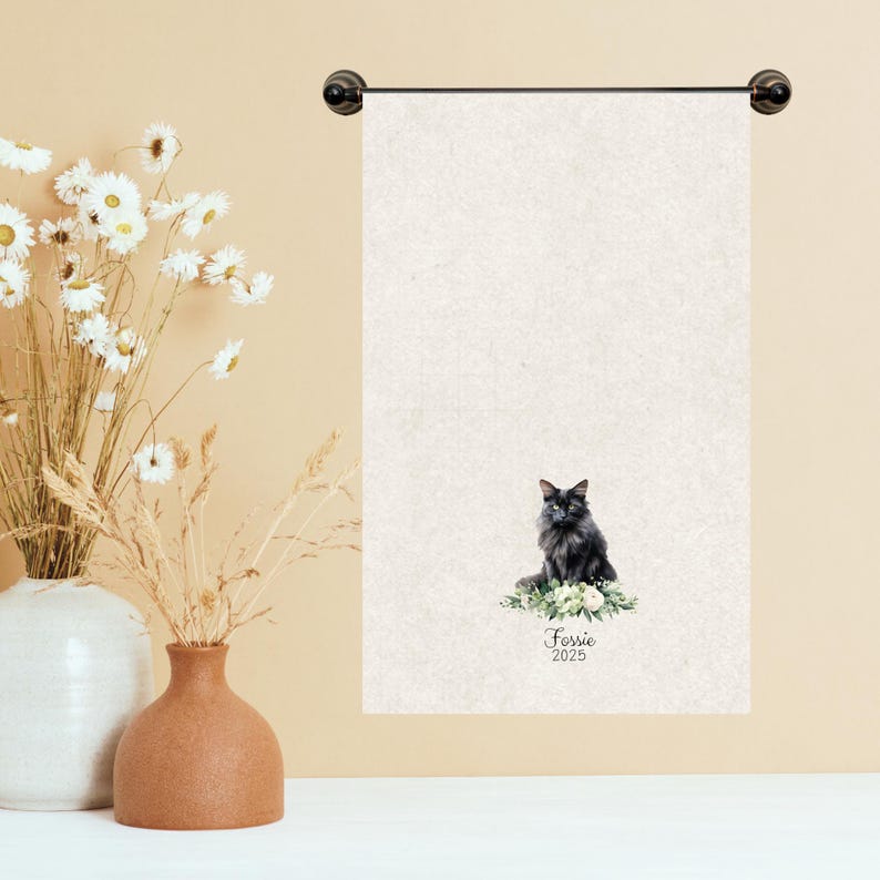 Personalized Cat Breed Tea Towels, Kitchen Decor, Cat Lovers Gifts, Pet Adoption, Black Cat Memorial BlackLong_F