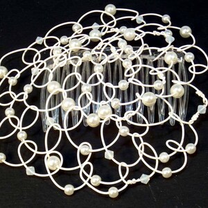 Jewish Wedding Kippah for Women, Wire Beaded Kippah, Synagogue Hat made of White Wire Pearls and Crystals 4 image 2