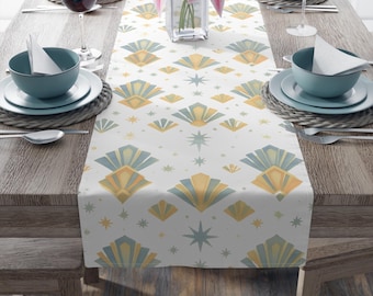 Art Deco Table Linens, Geometric Fans Modern Heirloom Style, Elegant Dining Room Home Décor, Wedding Gifts